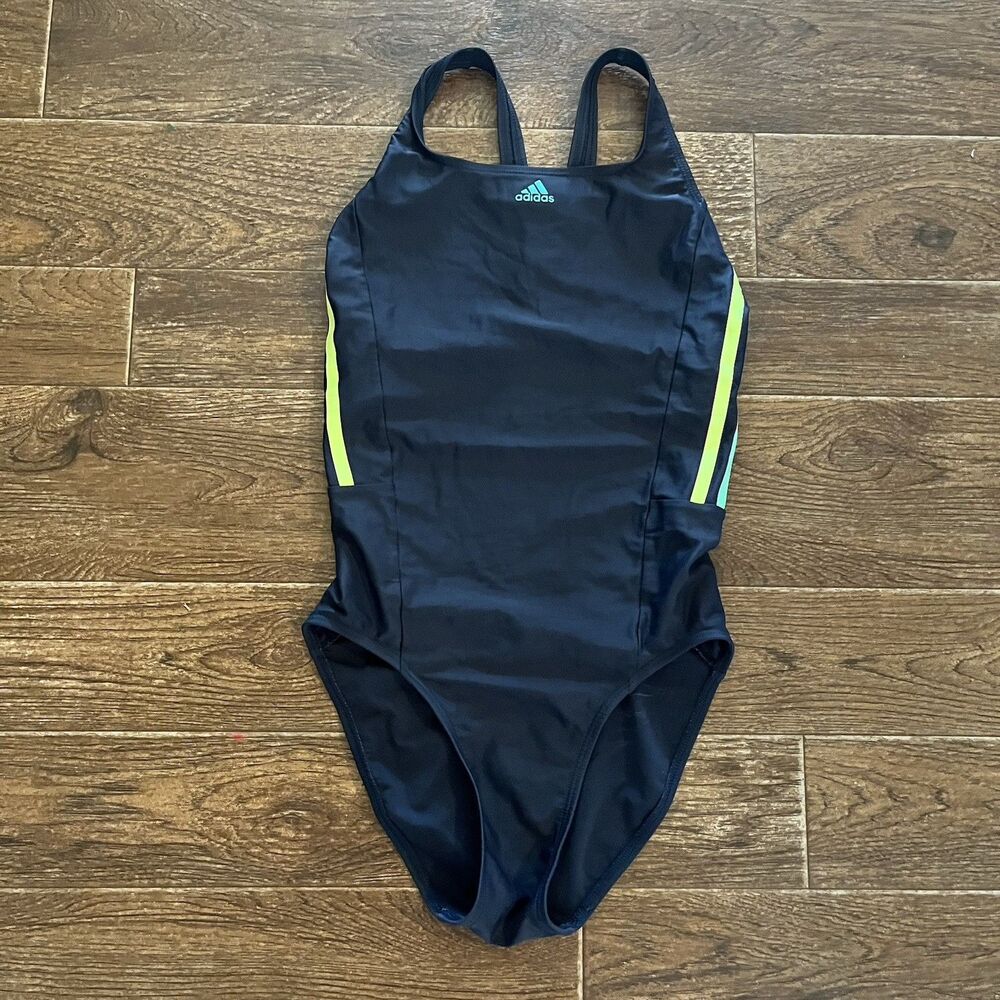 Adidas Performance Three Stripe One Piece Swimsuit Women Racerback Blue